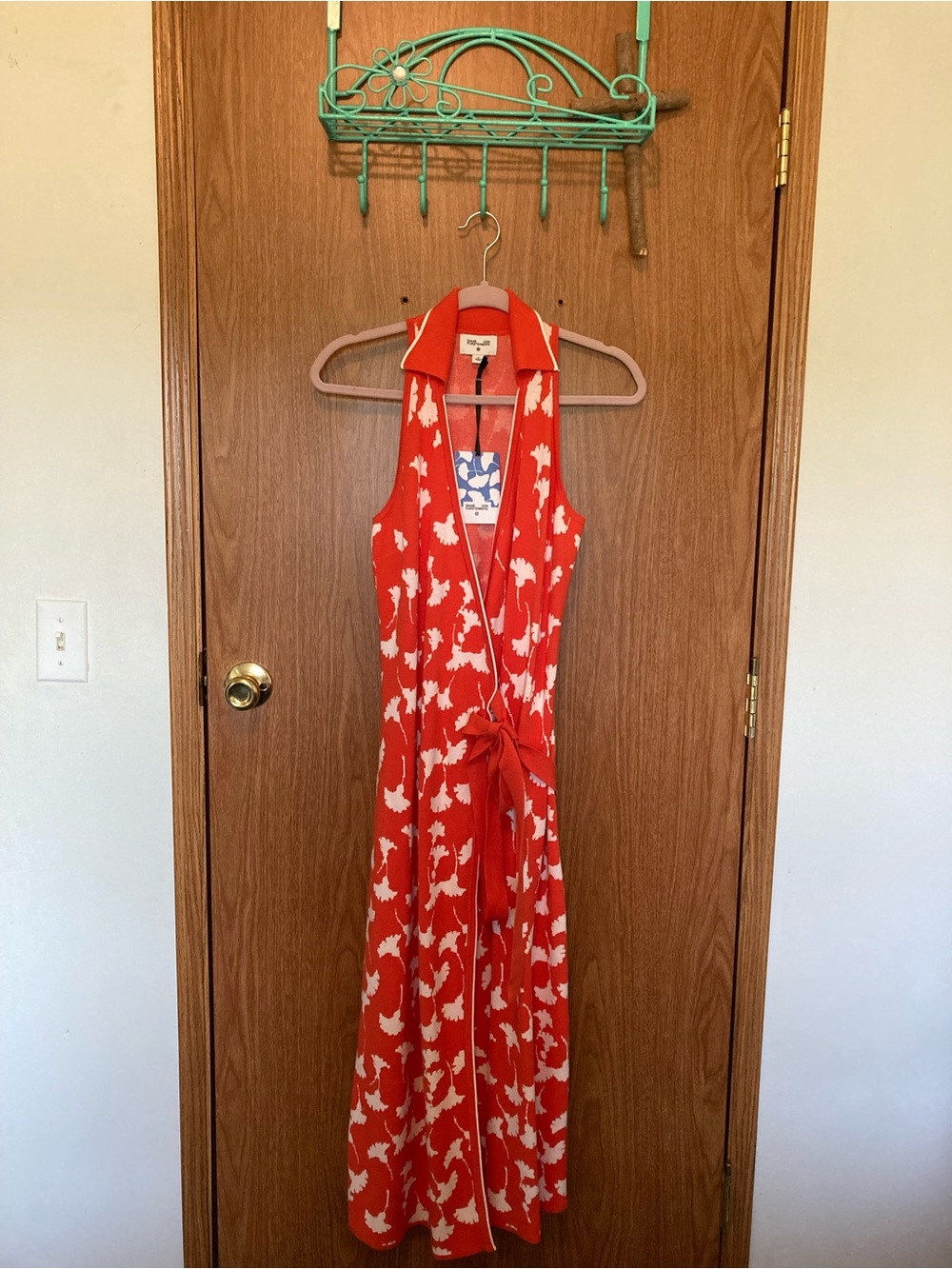 Diane Von Furstenberg Red and White Floral Wrap Maxi Dress